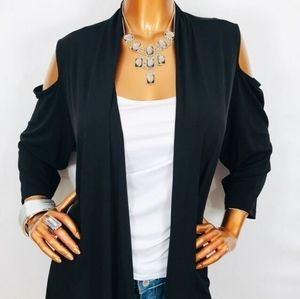 Susan Graver Cold Shoulder Cardigan 2X Black